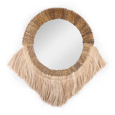 Okrągłe dekoracyjne lustro boho Bunaken Sulawesi (90 cm x 70 cm)