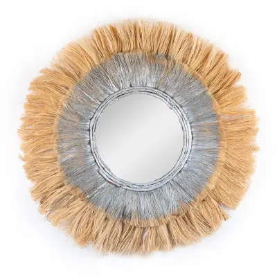 Okrągłe dekoracyjne lustro boho Banua Maluku Grey (70 cm)