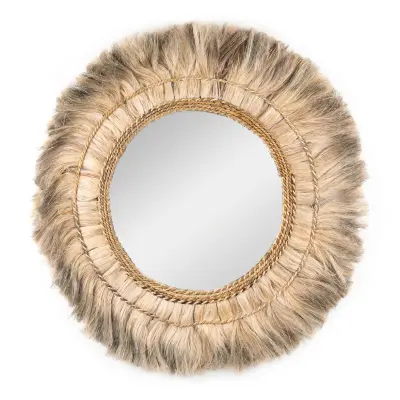 Okrągłe dekoracyjne lustro boho Gurida Maluku Grey (90 cm)
