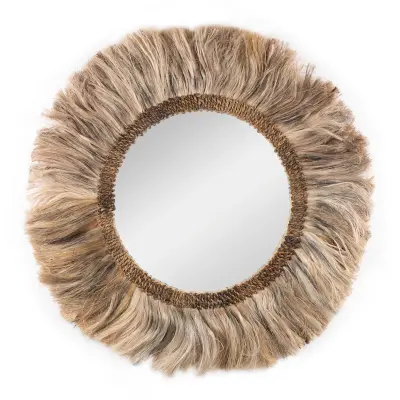 Okrągłe dekoracyjne lustro boho Hailu Papua Grey (90 cm)